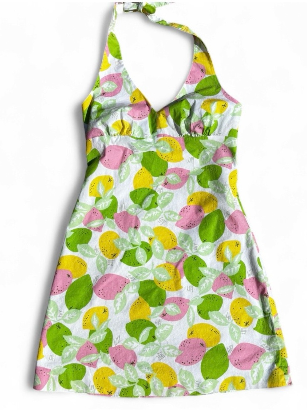 Lily Pulitzer Pink, Yellow & Green Citrus Fruit Halter Dress Size 6